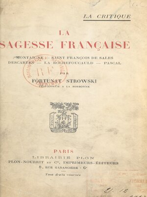 cover image of La sagesse française